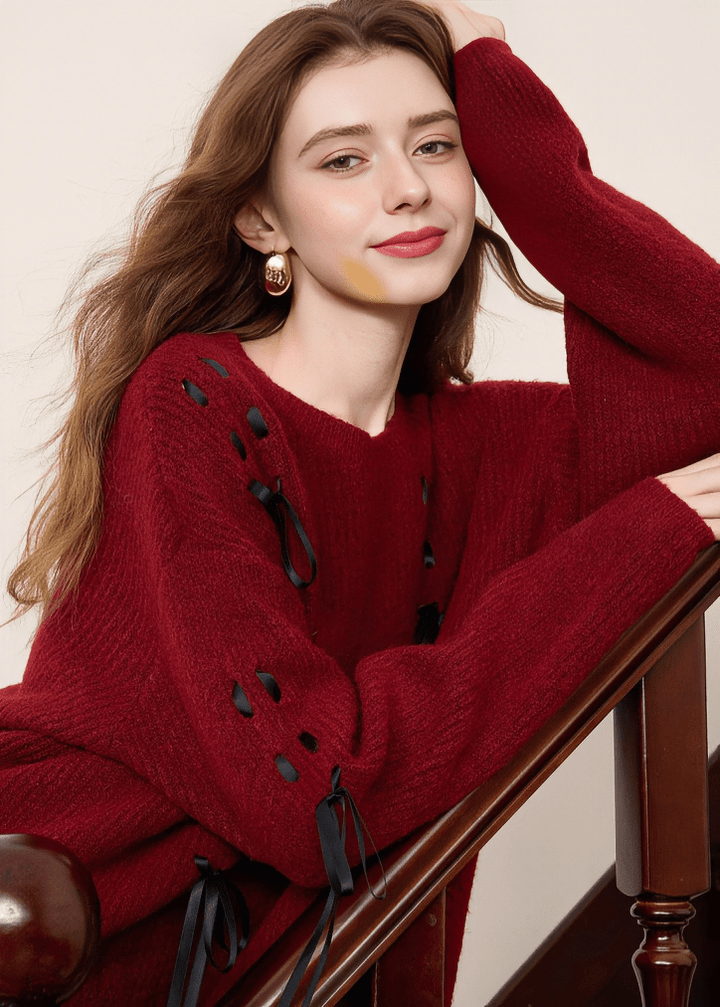 LACE - UP DETAIL KNIT SWEATER - ANLEM