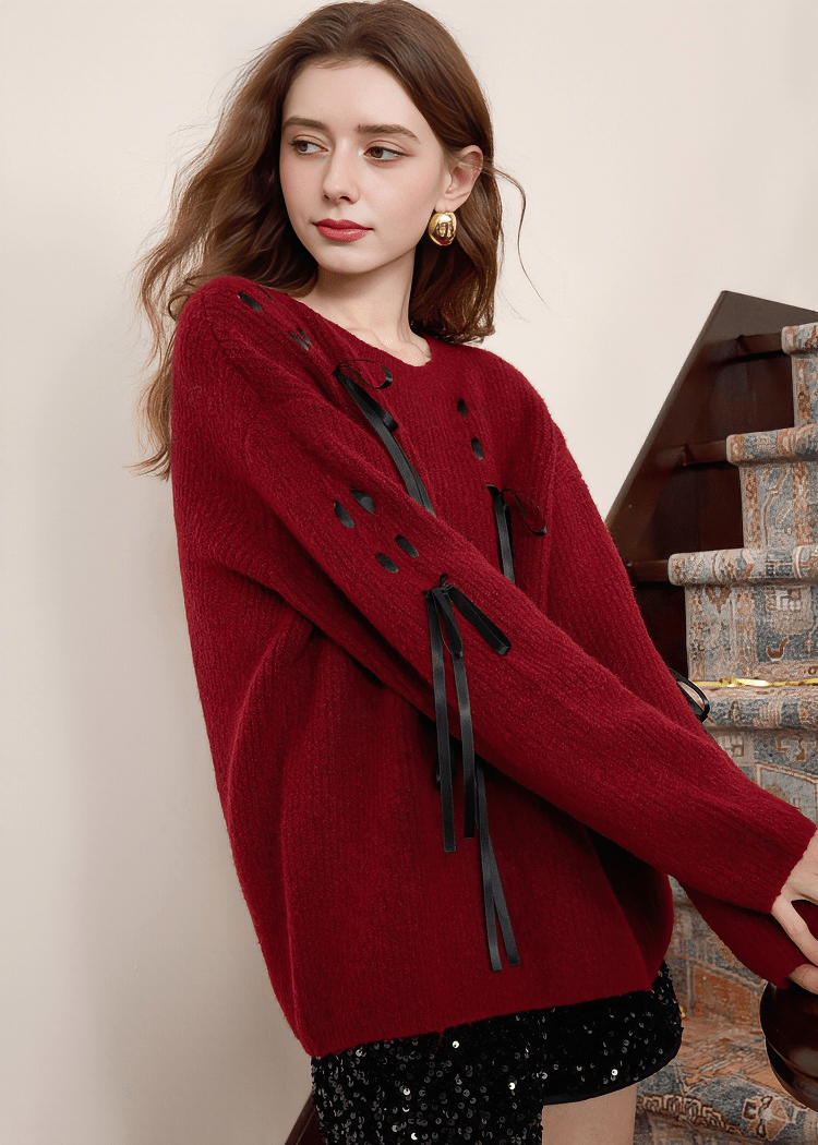 LACE - UP DETAIL KNIT SWEATER - ANLEM