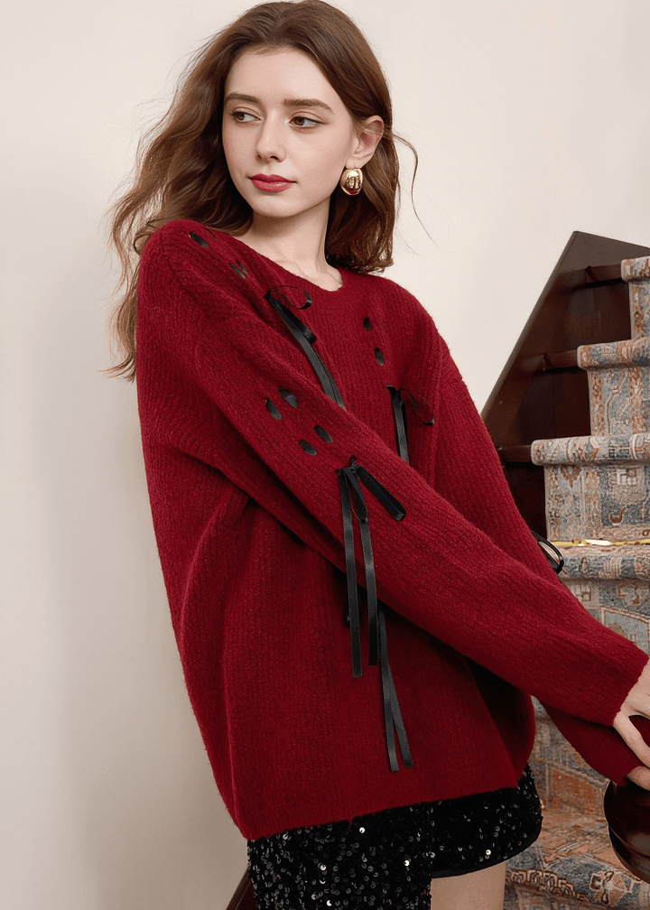 LACE - UP DETAIL KNIT SWEATER - ANLEM