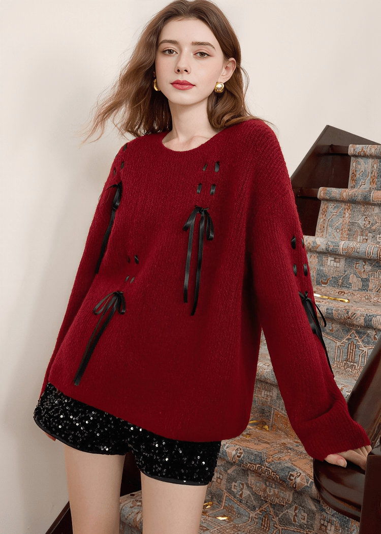 LACE - UP DETAIL KNIT SWEATER - ANLEM