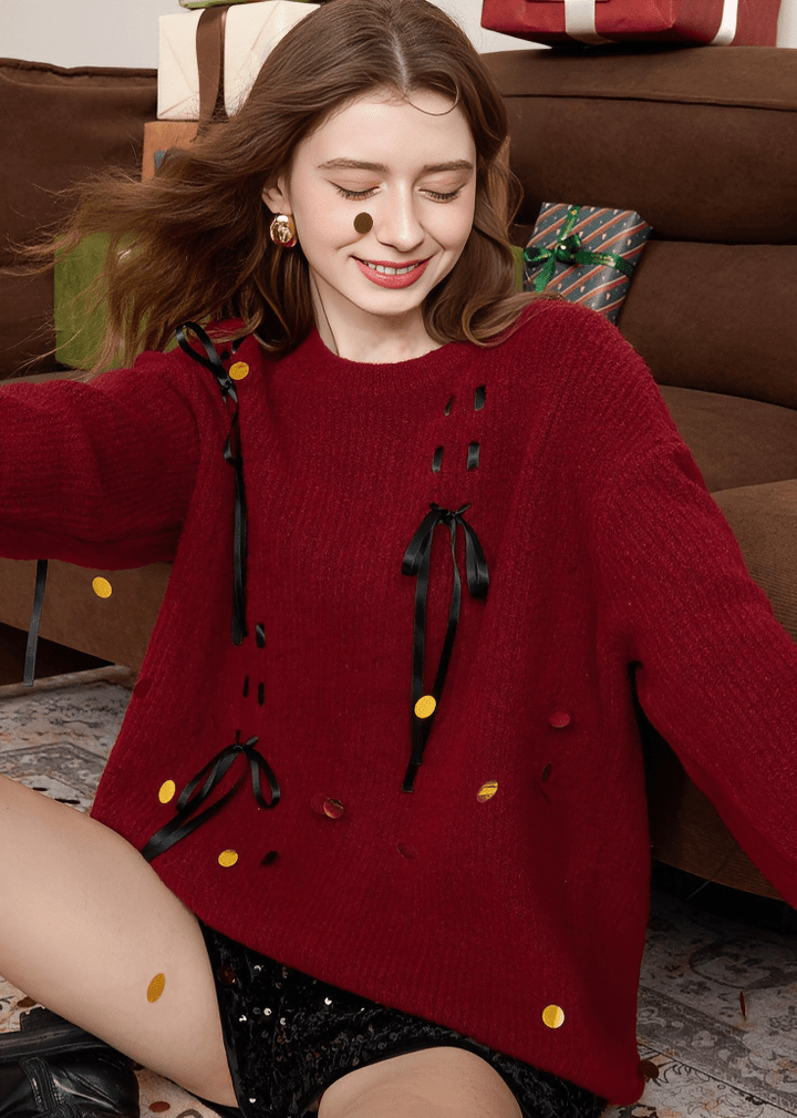 LACE - UP DETAIL KNIT SWEATER - ANLEM