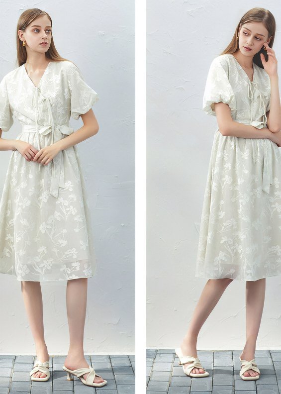 LACE UP EMBROIDERY DRESS - ANLEM