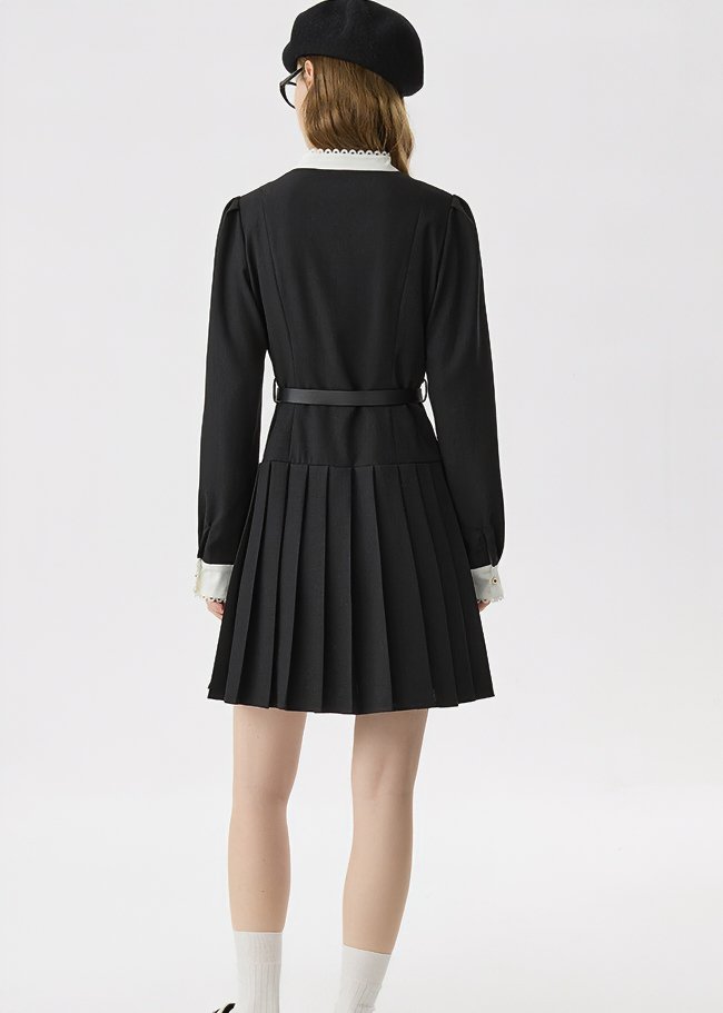 LAYER PLEATED BELT DRESS - ANLEM