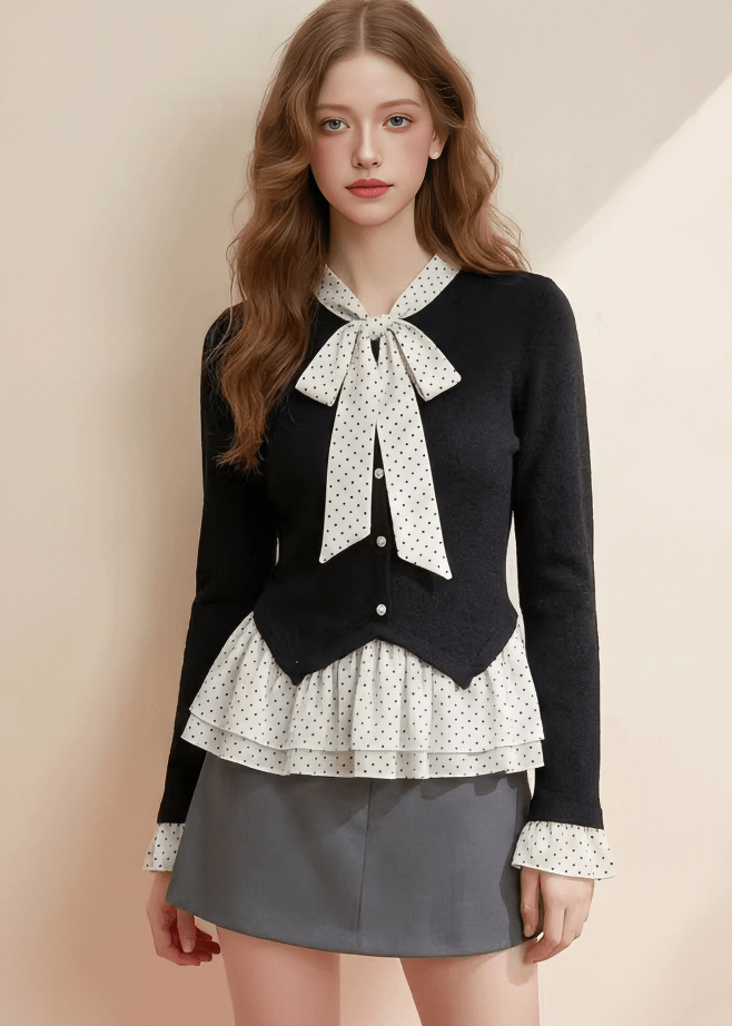 LAYERED LOOK RIBBON ACCENT TOP - ANLEM