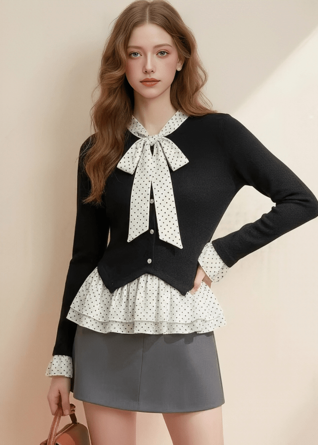 LAYERED LOOK RIBBON ACCENT TOP - ANLEM