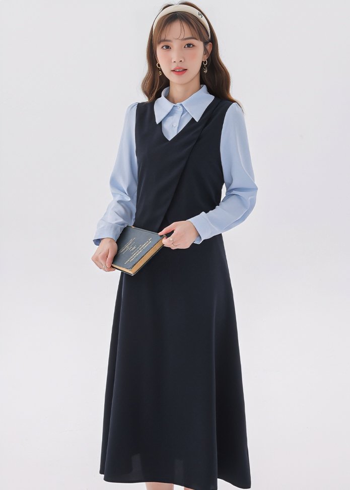 LAYERED SHIRT VEST DRESS - ANLEM