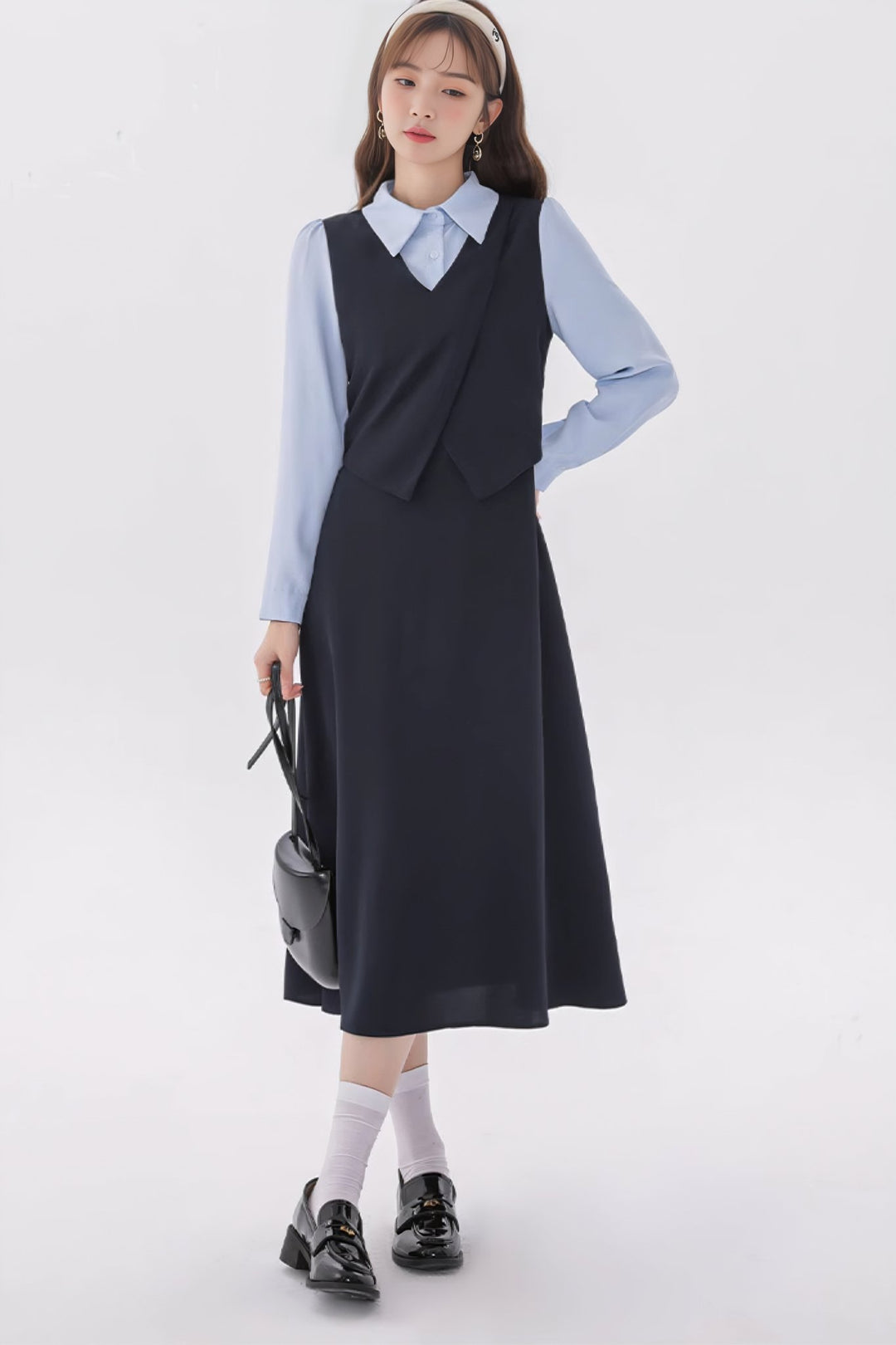 LAYERED SHIRT VEST DRESS - ANLEM