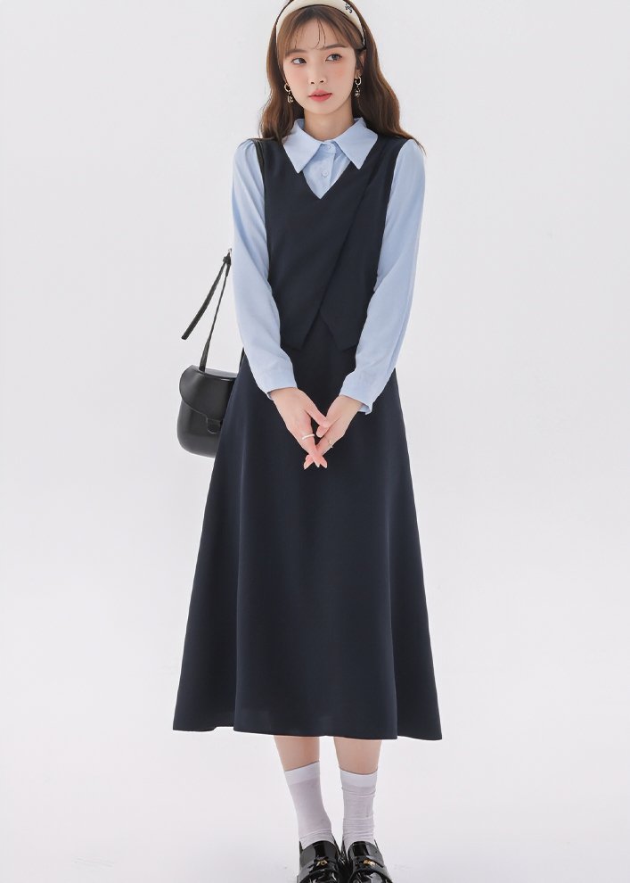 LAYERED SHIRT VEST DRESS - ANLEM