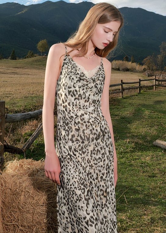 LEOPARD PRINT SLIM SUSPENDER DRESS - ANLEM