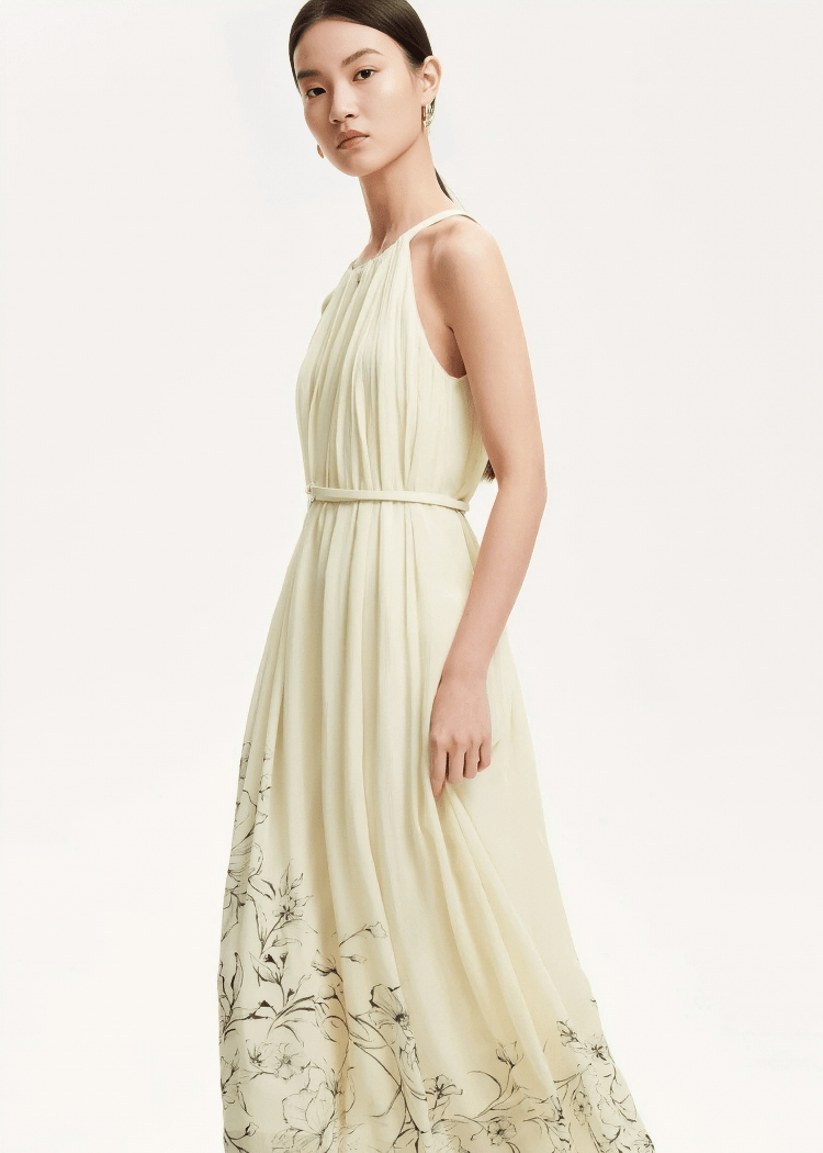 LINE ART FLORAL HALTER DRESS - ANLEM
