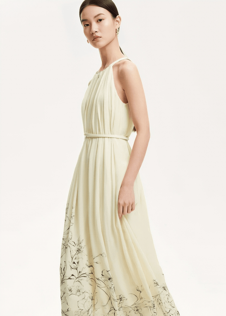 LINE ART FLORAL HALTER DRESS - ANLEM