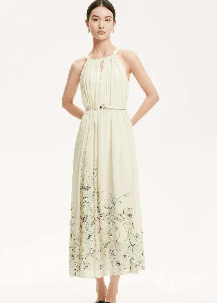 LINE ART FLORAL HALTER DRESS - ANLEM