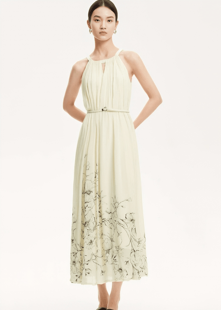 LINE ART FLORAL HALTER DRESS - ANLEM