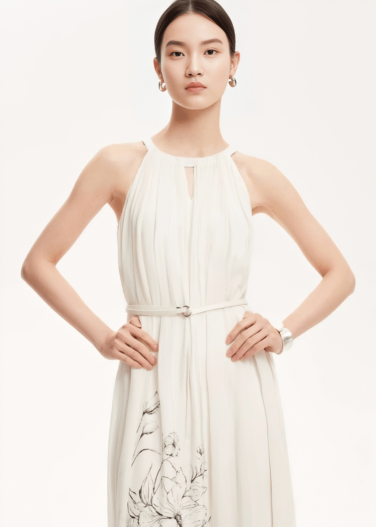 LINE ART FLORAL HALTER DRESS - ANLEM