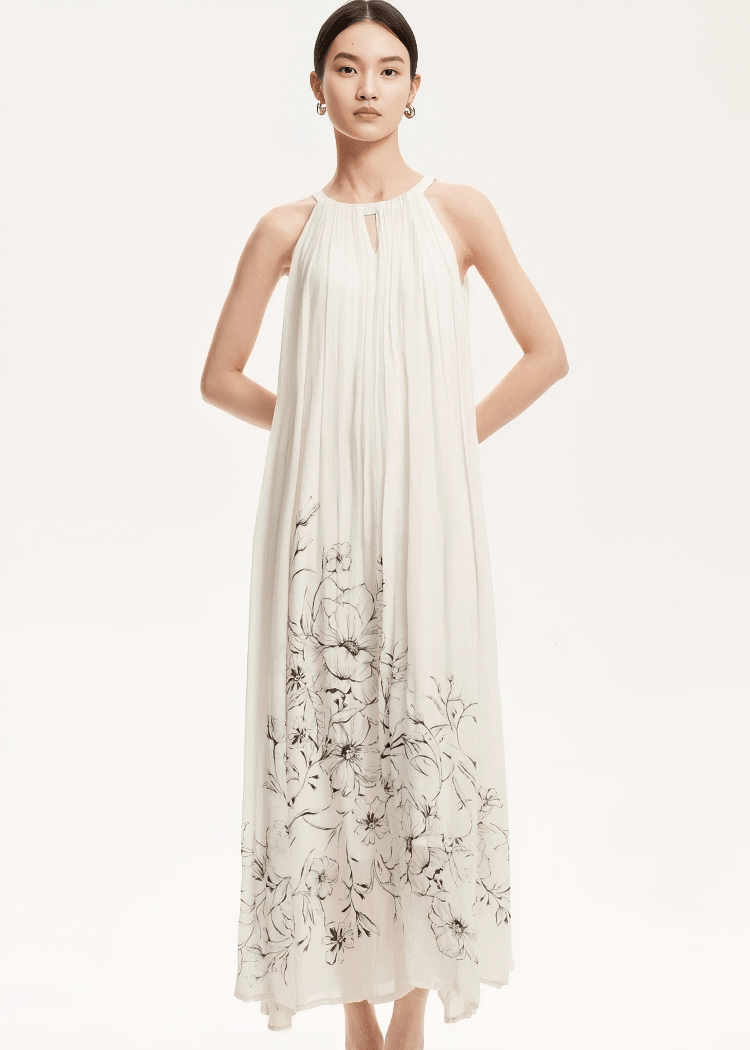 LINE ART FLORAL HALTER DRESS - ANLEM