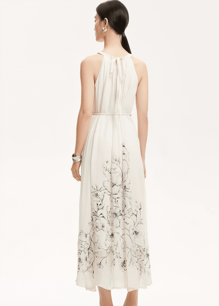 LINE ART FLORAL HALTER DRESS - ANLEM
