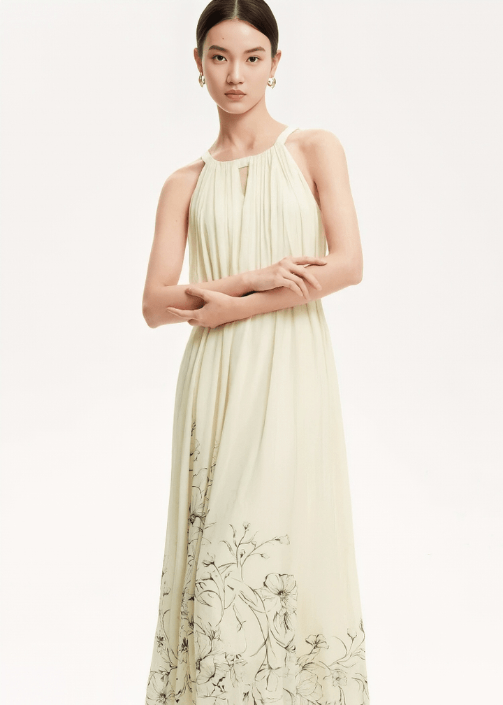 LINE ART FLORAL HALTER DRESS - ANLEM