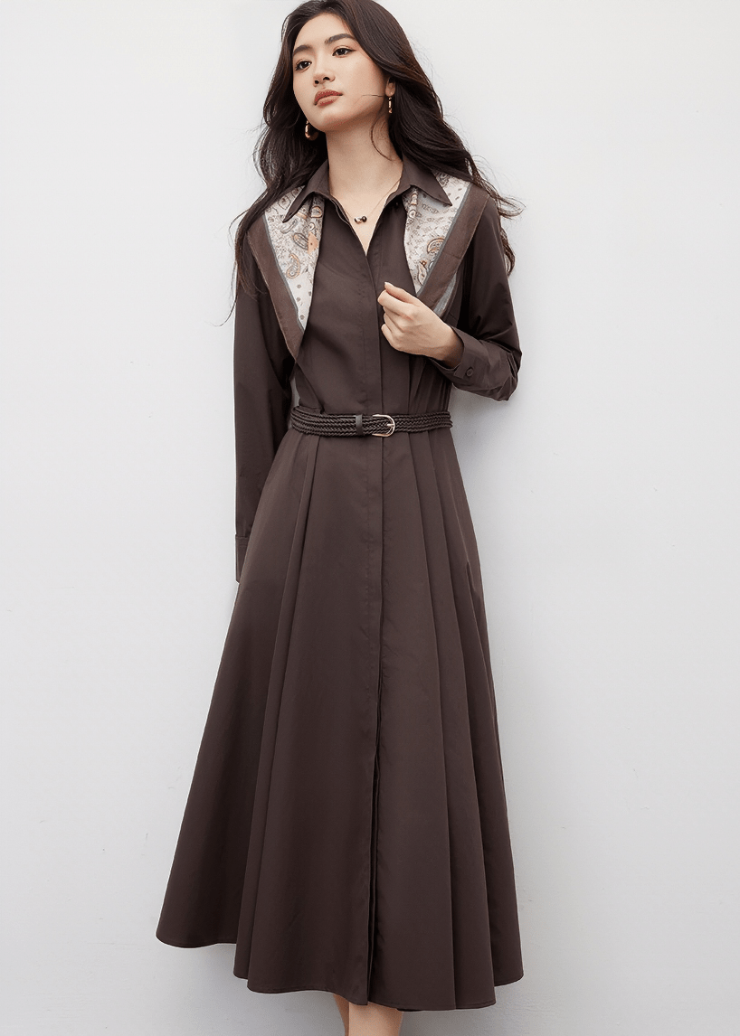 LONG SLEEVE COLLARED MIDI SHIRT DRESS - ANLEM