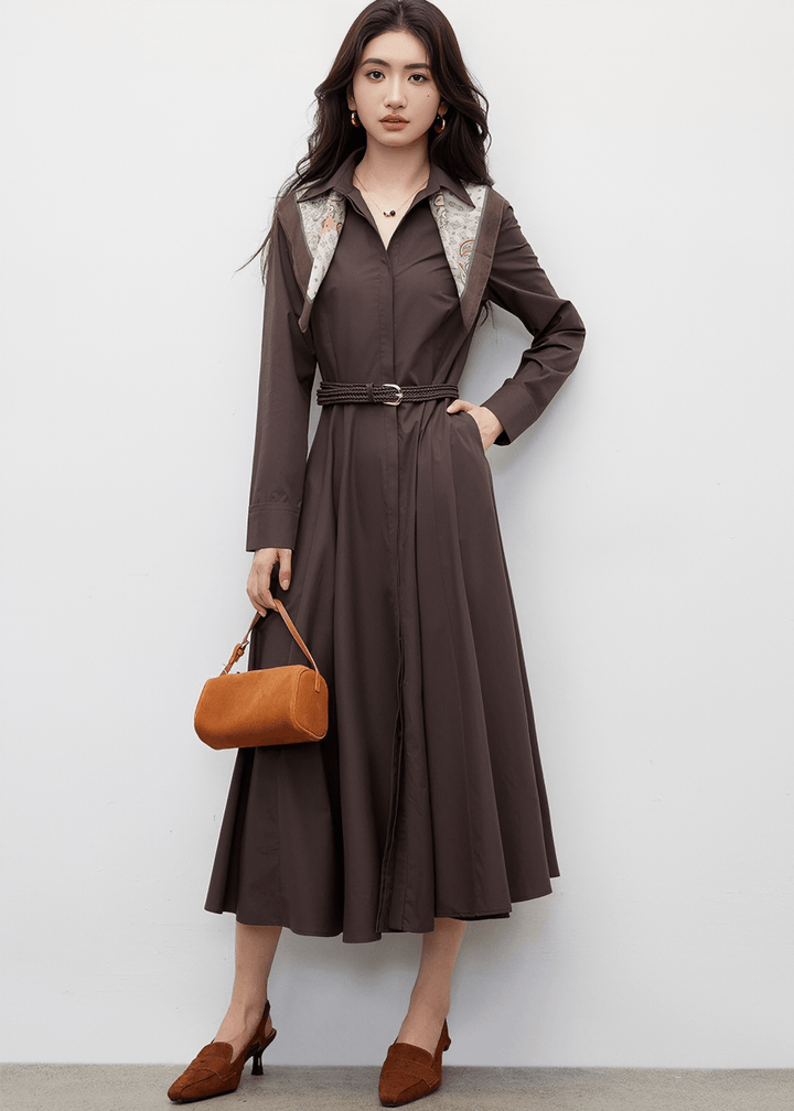 LONG SLEEVE COLLARED MIDI SHIRT DRESS - ANLEM