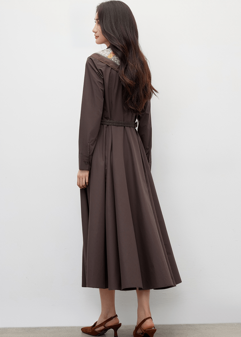 LONG SLEEVE COLLARED MIDI SHIRT DRESS - ANLEM