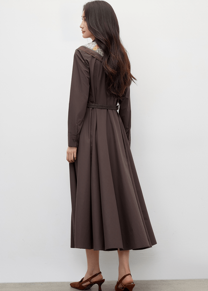 LONG SLEEVE COLLARED MIDI SHIRT DRESS - ANLEM