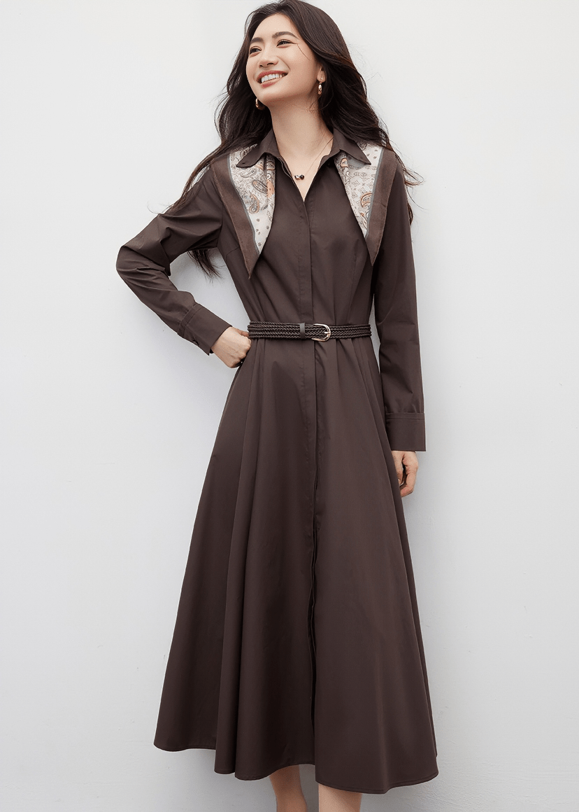 LONG SLEEVE COLLARED MIDI SHIRT DRESS - ANLEM