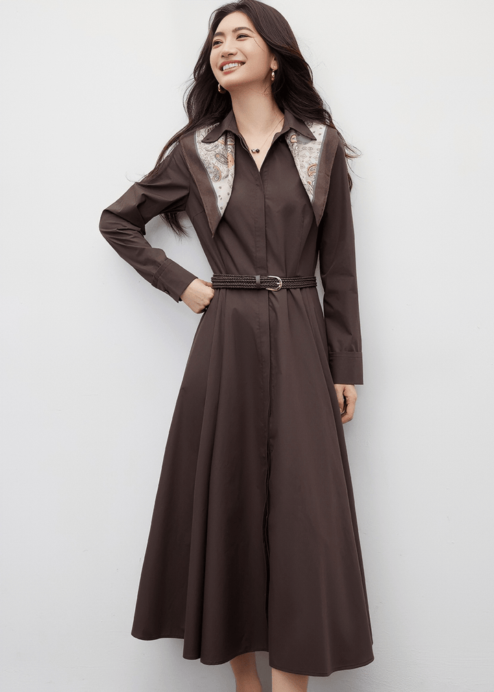 LONG SLEEVE COLLARED MIDI SHIRT DRESS - ANLEM