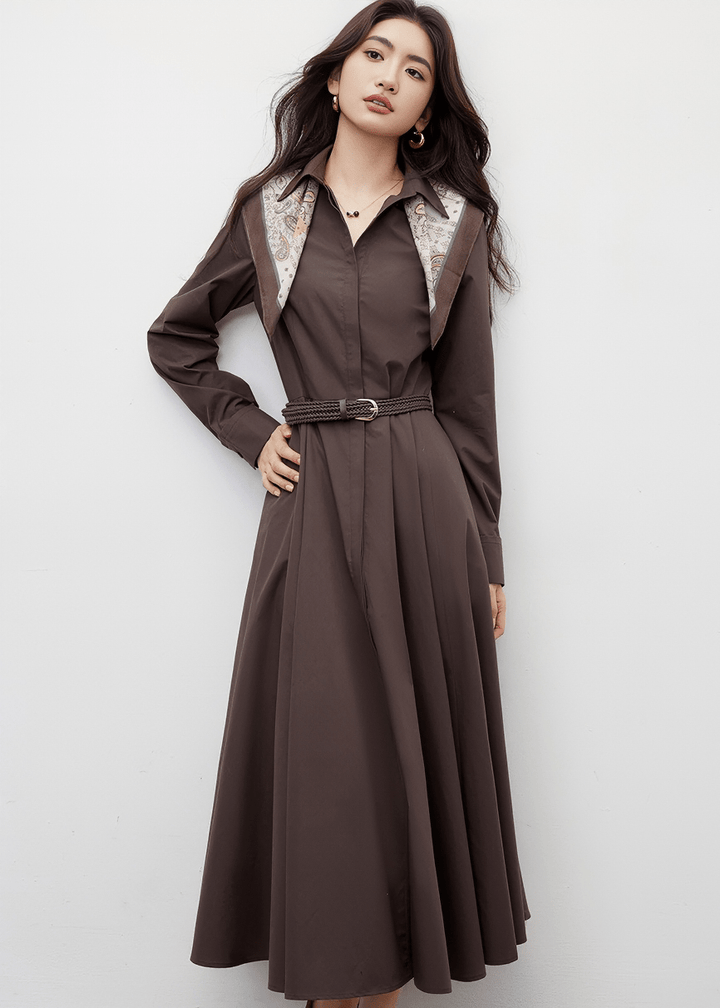 LONG SLEEVE COLLARED MIDI SHIRT DRESS - ANLEM