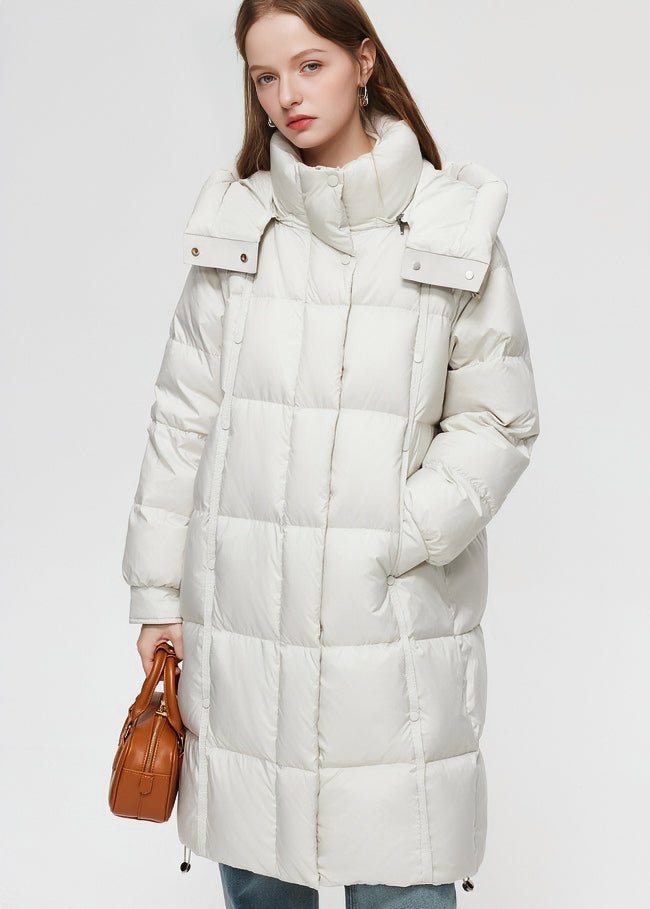 LOOSE THICK HOODED LONG DOWN COAT - ANLEM