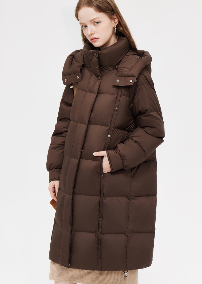 LOOSE THICK HOODED LONG DOWN COAT - ANLEM