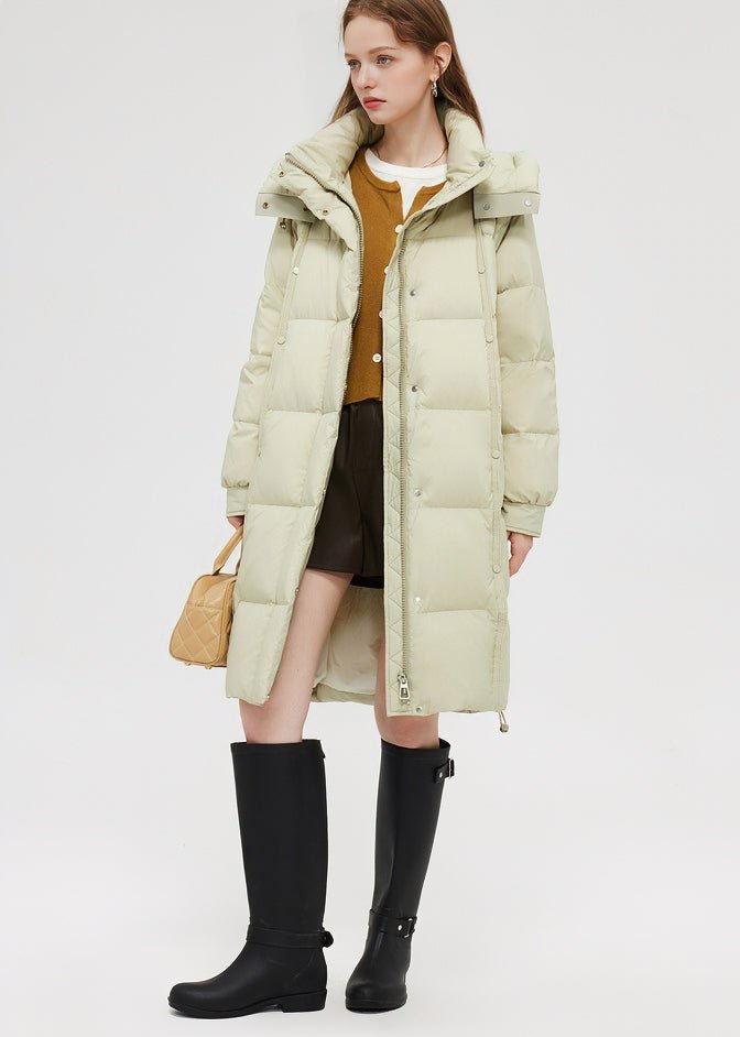 LOOSE THICK HOODED LONG DOWN COAT - ANLEM