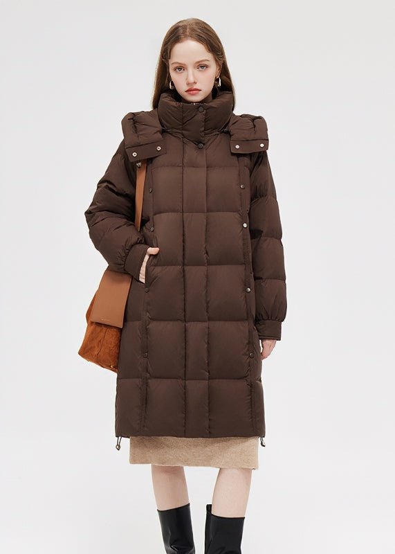 LOOSE THICK HOODED LONG DOWN COAT - ANLEM