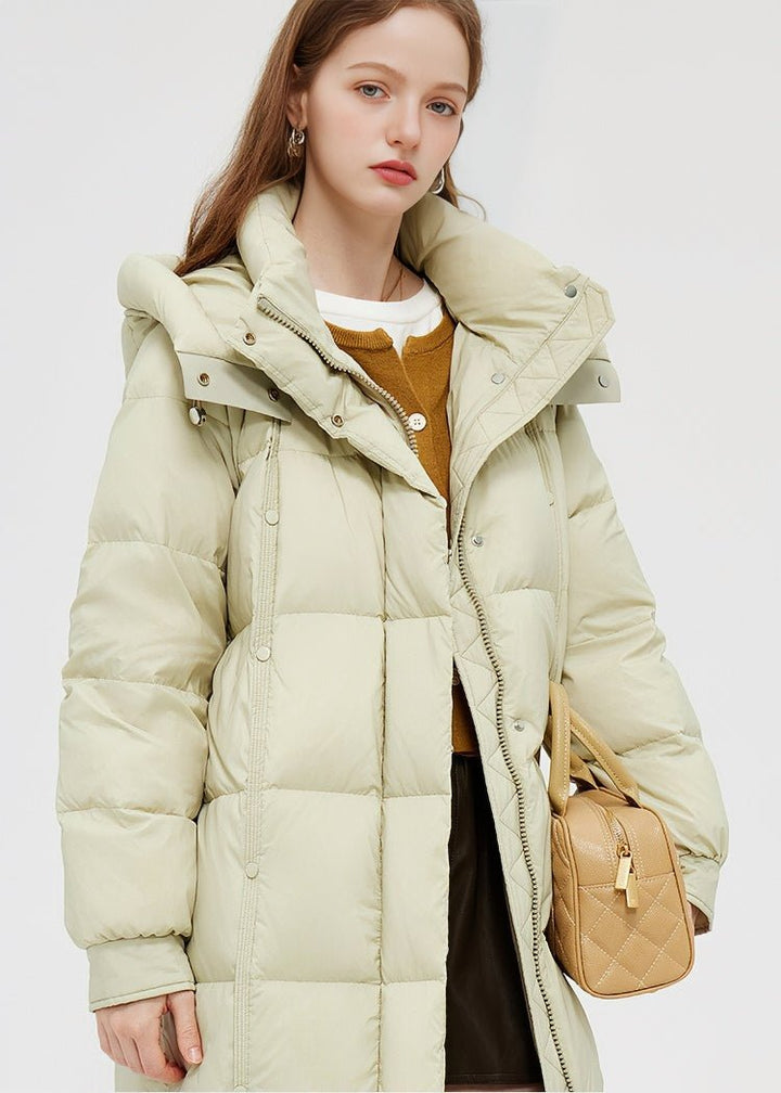 LOOSE THICK HOODED LONG DOWN COAT - ANLEM