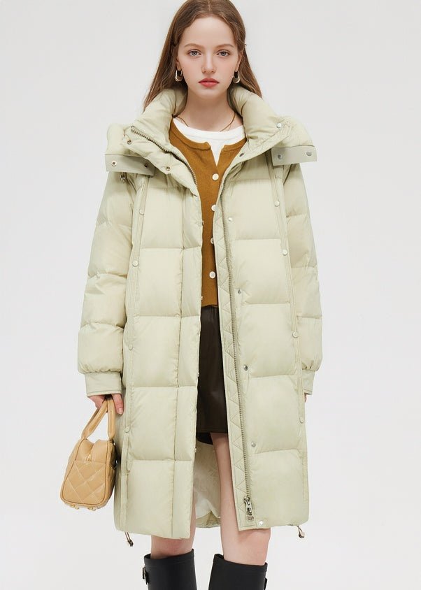 LOOSE THICK HOODED LONG DOWN COAT - ANLEM