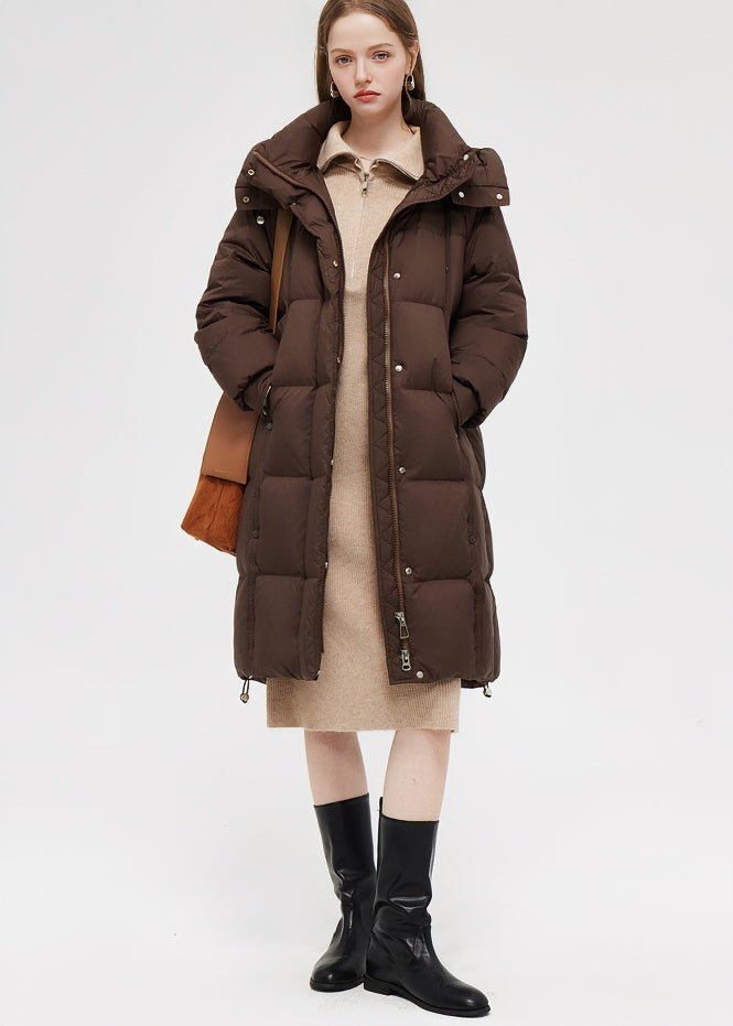 LOOSE THICK HOODED LONG DOWN COAT - ANLEM