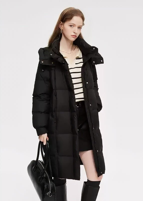 LOOSE THICK HOODED LONG DOWN COAT - ANLEM