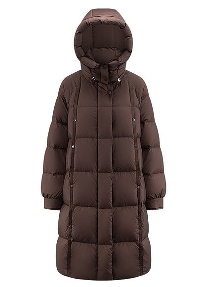 LOOSE THICK HOODED LONG DOWN COAT - ANLEM