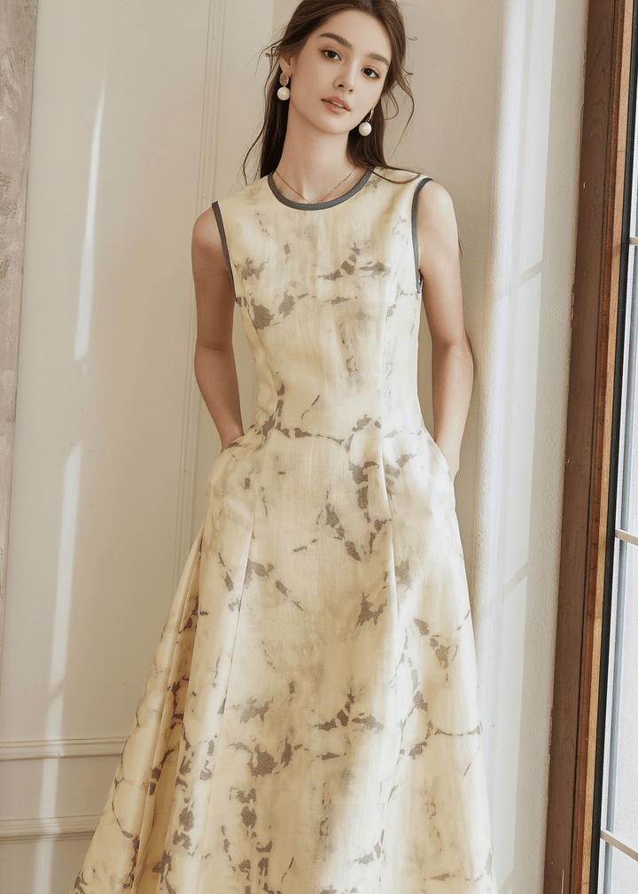 MARBLE PRINT SLEEVELESS DRESS - ANLEM