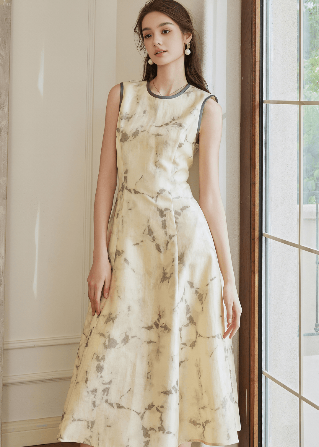 MARBLE PRINT SLEEVELESS DRESS - ANLEM