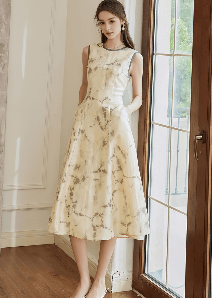 MARBLE PRINT SLEEVELESS DRESS - ANLEM