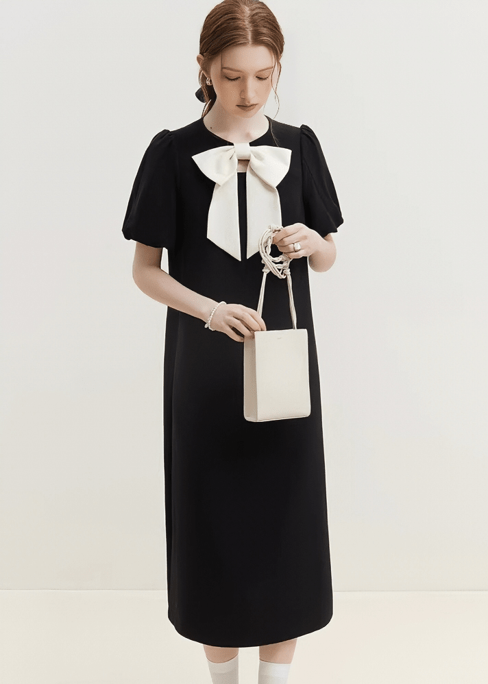 MINIMALIST RIBBON ACCENT MIDI DRESS - ANLEM