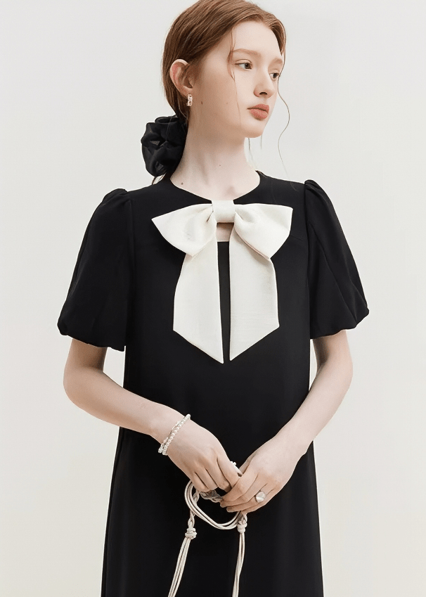 MINIMALIST RIBBON ACCENT MIDI DRESS - ANLEM