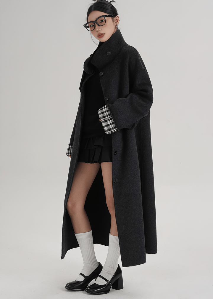 MOCK NECK WOOL BLEND MAXI COAT - ANLEM