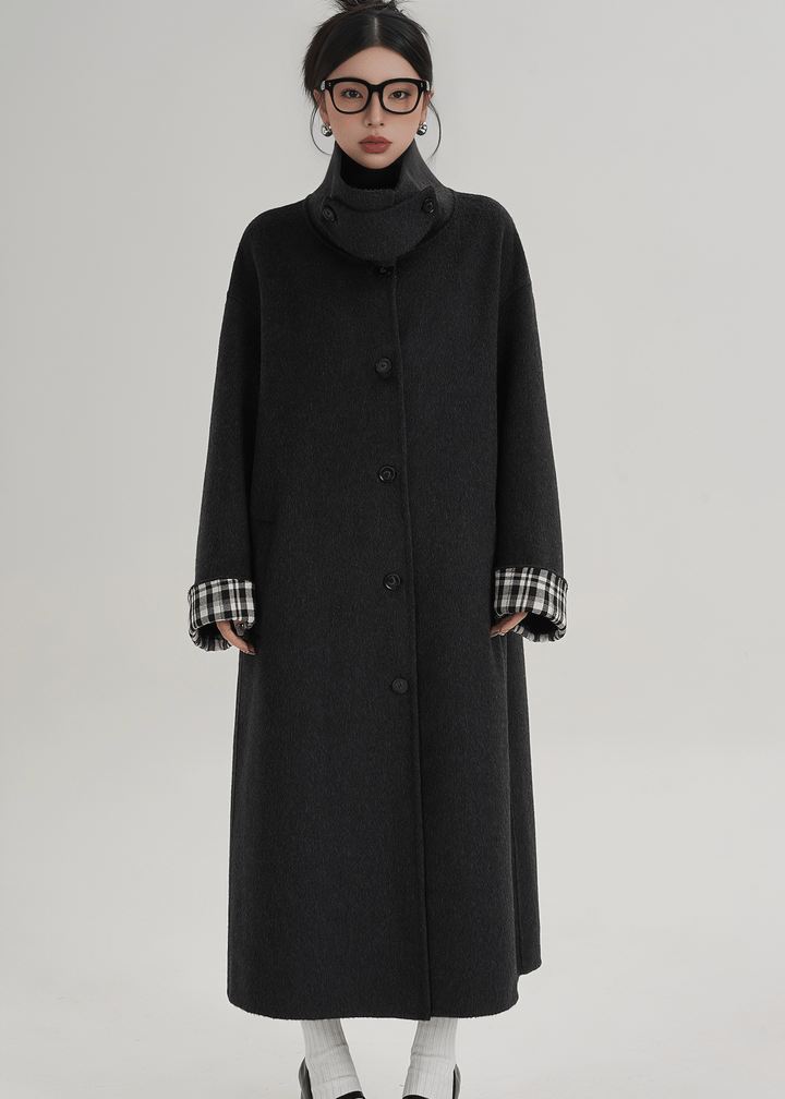 MOCK NECK WOOL BLEND MAXI COAT - ANLEM