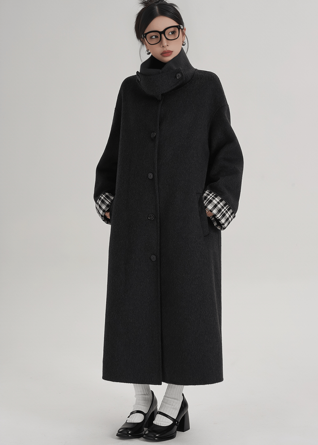 MOCK NECK WOOL BLEND MAXI COAT - ANLEM