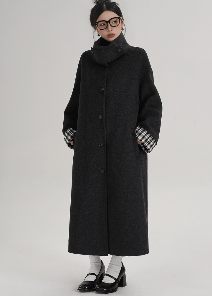MOCK NECK WOOL BLEND MAXI COAT - ANLEM