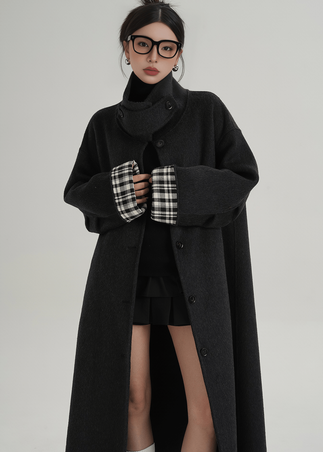 MOCK NECK WOOL BLEND MAXI COAT - ANLEM