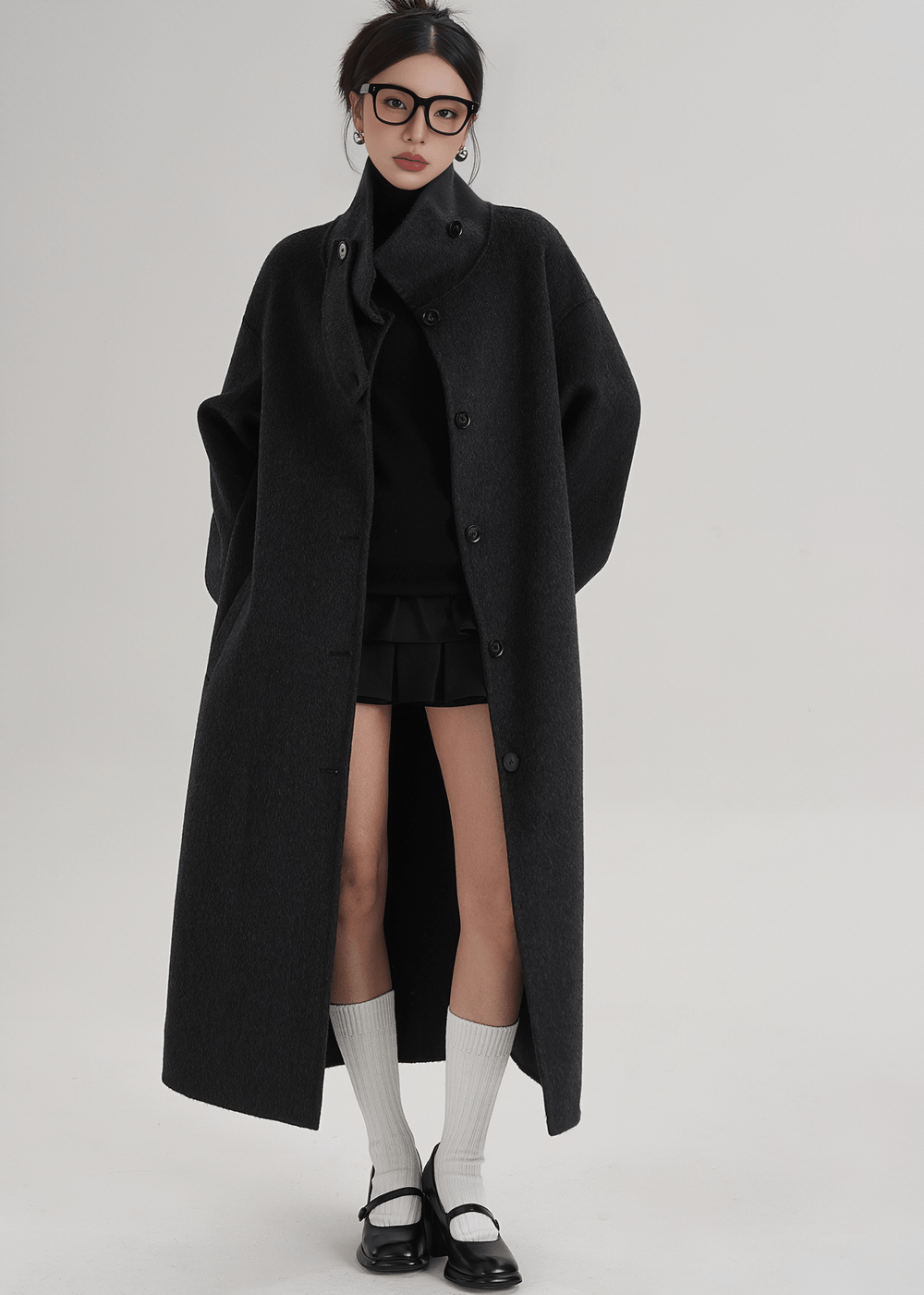 MOCK NECK WOOL BLEND MAXI COAT - ANLEM