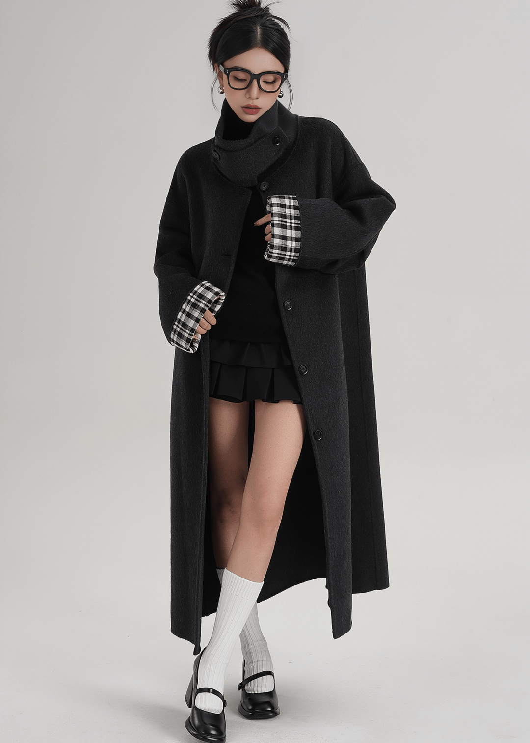 MOCK NECK WOOL BLEND MAXI COAT - ANLEM