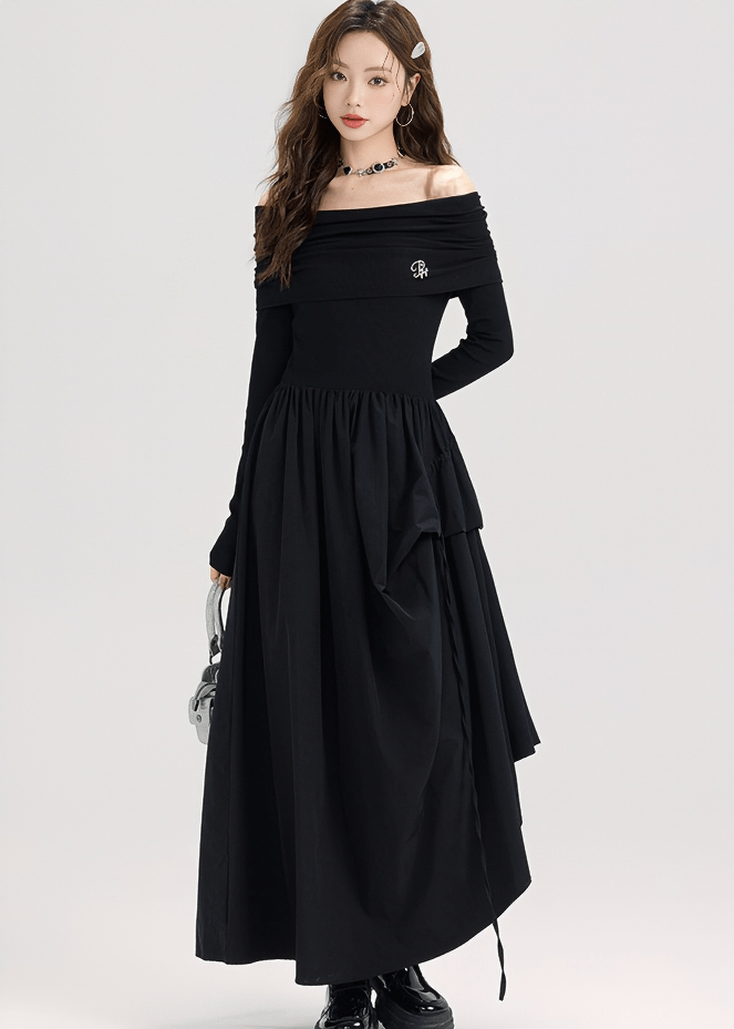 OFF SHOULDER RUFFLE MAXI DRESS - ANLEM